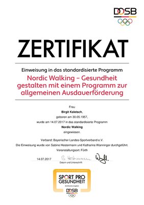 Zertifikat Master Nordic Walking